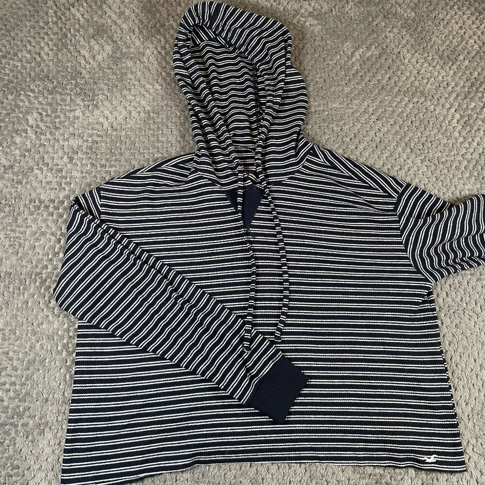 Hollister Women's Must Have Collection‎ Striped Hoodie Cropped Size Small Preppy